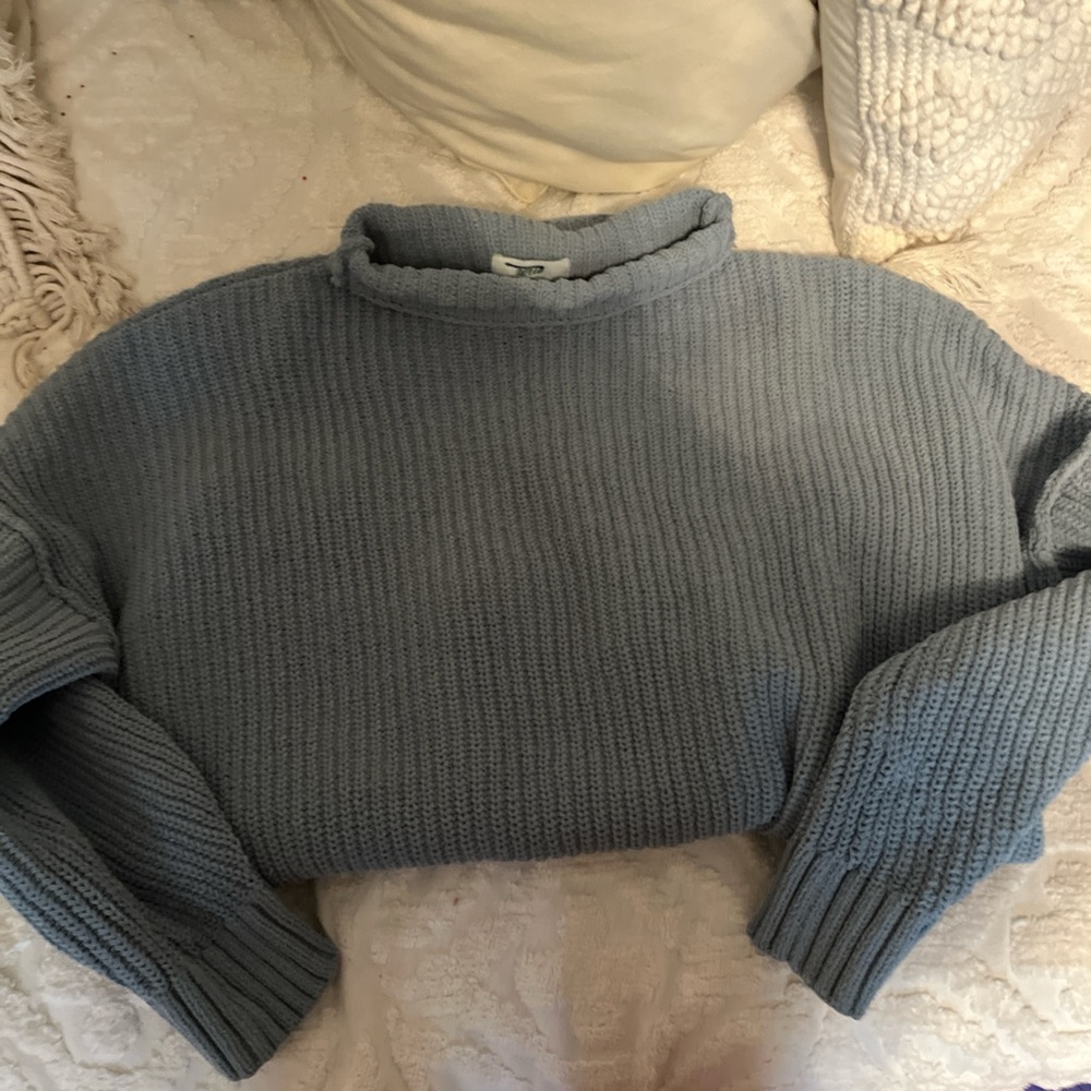 Aerie Blue Ribbed Knit Cardigan Sweater